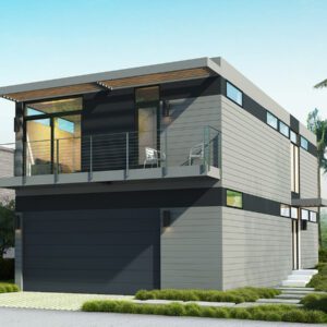 Exterior of 2-storey Prefab home with living room, kitchen, laundry, 3 bedrooms & 3 bathrooms 1779 sqft project LivingHome 4