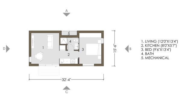 Home plan of Prefab home with living room, kitchen, bedroom & bath 496 sqft project LivingHome 10