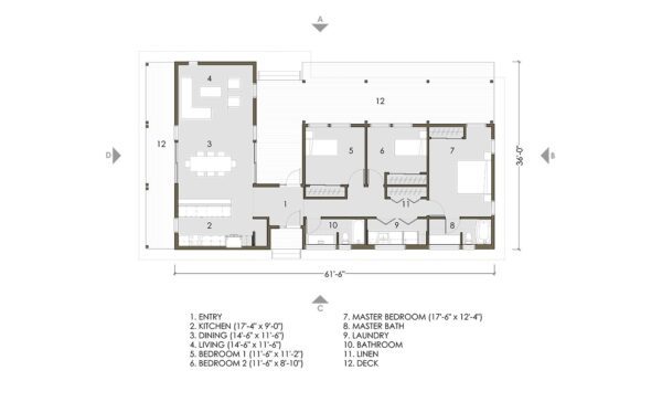 Home Plan of 1-story Modular Home with 3 bedrooms & 2 bathroom 1,550 sqft project LivingHome 5 on USPrefabs.com