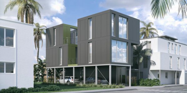Exterior of 3-storey Modular Home with 3 bedrooms & 3 bathrooms 1,828 sqft project KieranTimberlake LivingHome 1 on USPrefabs.com