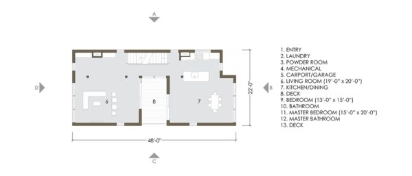 Home plan of 3-storey Modular Home with 3 bedrooms & 3 bathrooms 1,828 sqft project KieranTimberlake LivingHome 1 on USPrefabs.com