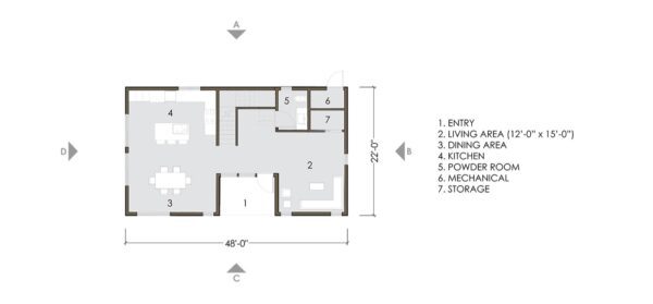 Home plans of 2-storey Modular Home with 2 bedrooms & 2 bathrooms 1,660 sqft project KieranTimberlake LivingHome 2 on USPrefabs.com