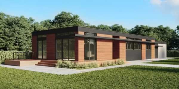 Exterior View of 1-story Modular Home with 3 bedrooms & 2 bathrooms 1,410 sqft project LivingHome 8 on USPrefabs.com
