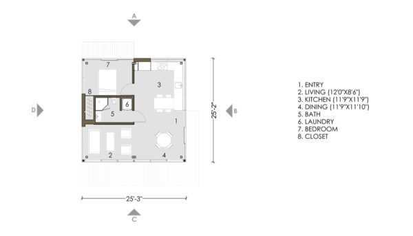 Home Plan of 1-story Modular Home with 1 bedroom & 1 bathroom 625 sqft project Yves Béhar LivingHome 1 on USPrefabs.com