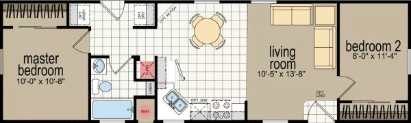 The Floorplan of 1-story Home width 2 bedrooms 688 sqft project CM-6482B on USPrefabs.com