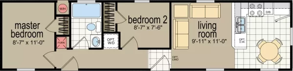 Floorplan of 1-story Home width 2 bedrooms 560 sqft project Redman 1482D on USPrefabs.com