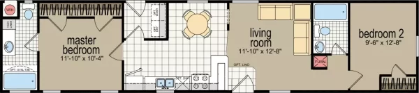 Floorplan of 1-story Home width 2 bedrooms 747 sqft project CM-2602B on USPrefabs.com