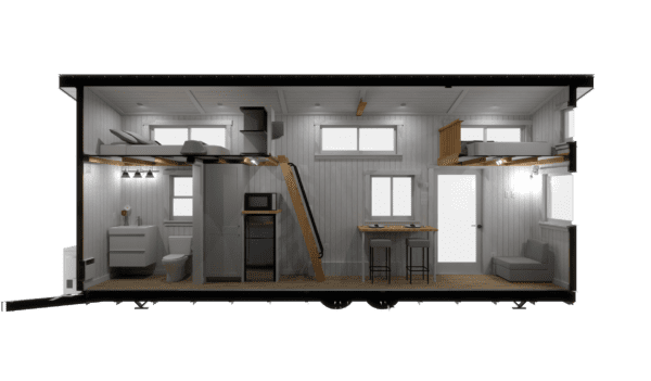 Elevation View RHS of 1-story Tiny Home for 2-4 person sleeping capacity 236 sqft project STR26 on USPrefabs.com