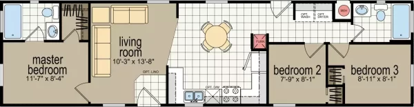 Floorplan of 1-story Home width 3 bedrooms 688 sqft project CM-6563B on USPrefabs.com