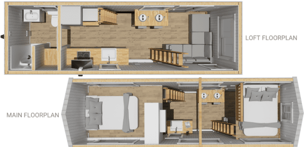 3D-Floorplan of 1-story Tiny Home for 2-4 person sleeping capacity 236 sqft project STR26 on USPrefabs.com